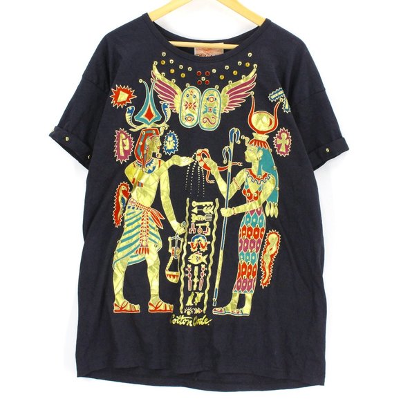 Vintage Cotton Code T-Shirt Men's Black & Gold Egyptian Print Single Stitch XL - Picture 1 of 9